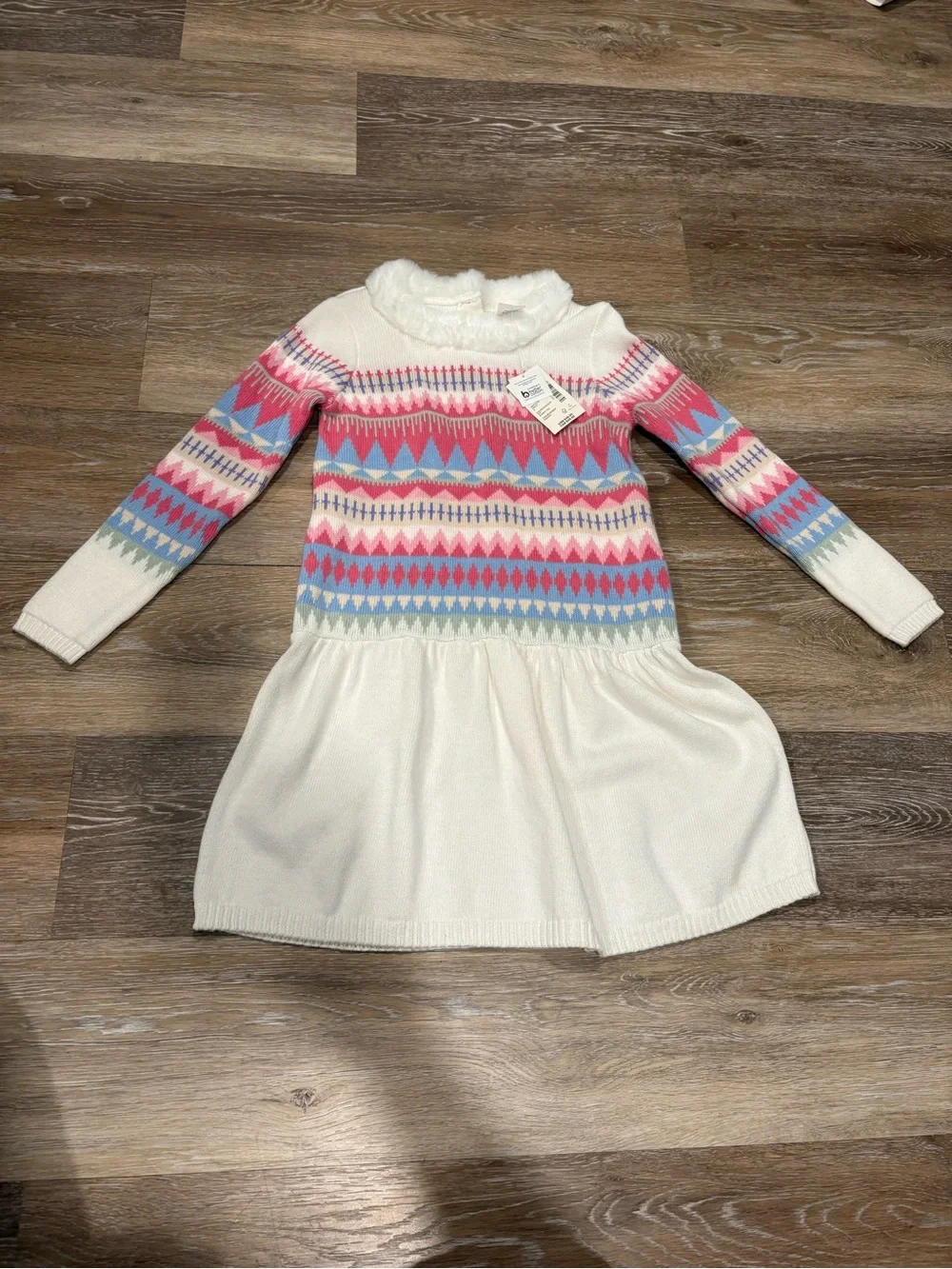 Gymboree Cream Knit Dress with Pink & Blue Fair Isle